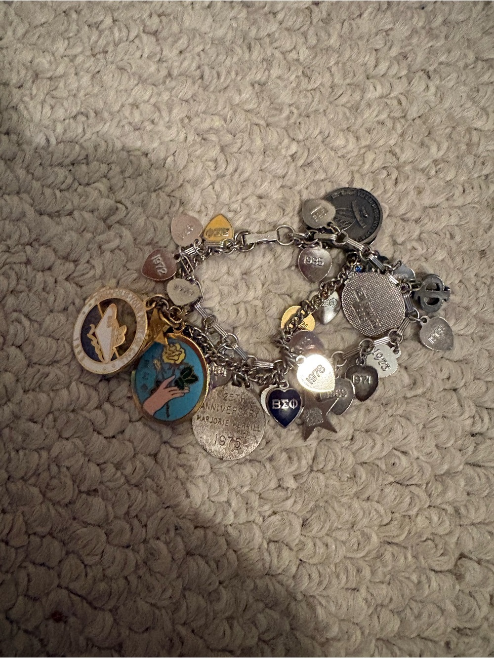 Vintage sorority Silver-Tone Charm Bracelet with Blue & Gold Accents